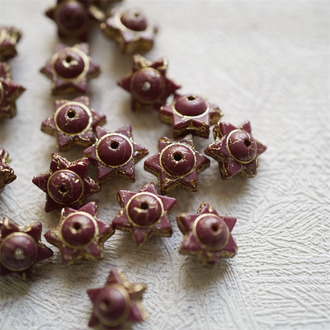 复古秋冬深红描金色~小号六芒星捷克珠隔片珠玻璃琉璃珠 6X9MM