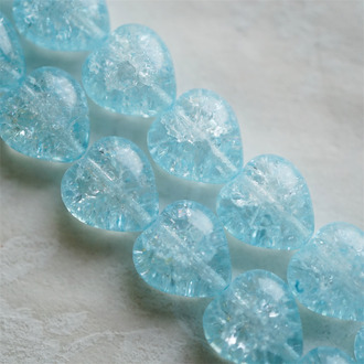 天蓝色透感冰晶爆裂纹多巴胺配色~复古爱心桃心捷克珠玻璃琉璃 12MM