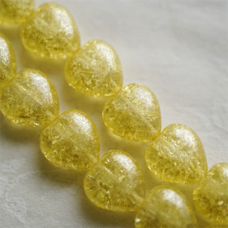 浅金黄透感冰晶爆裂纹多巴胺配色~复古爱心桃心捷克珠玻璃琉璃 12MM