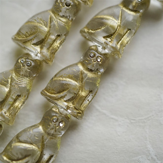 经典水晶白描金(透明白钻眼睛)~中号超复古可爱猫咪珠捷克玻璃琉璃珠 19X14MM