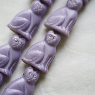 亮面奶油香芋紫1号(透明白钻眼睛)~中号超复古可爱猫咪珠捷克玻璃琉璃珠 19X14MM