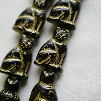 经典黑色描金(透明白钻眼睛)~中号超复古可爱猫咪珠捷克玻璃琉璃珠 19X14MM