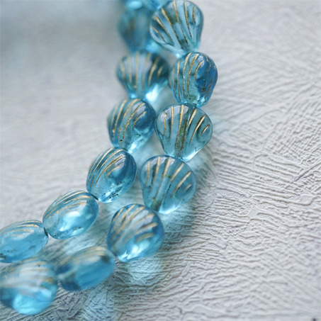 透蓝色描金~可爱迷你小贝壳侧孔珠海洋生物捷克珠玻璃琉璃珠 9MM-2