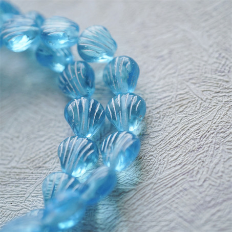 透蓝色描白~可爱迷你小贝壳侧孔珠海洋生物捷克珠玻璃琉璃珠 9MM