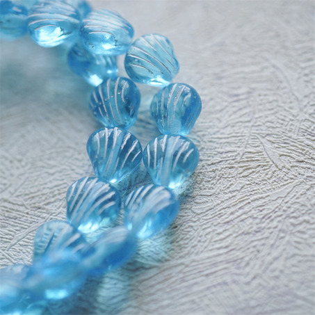 透蓝色描白~可爱迷你小贝壳侧孔珠海洋生物捷克珠玻璃琉璃珠 9MM-2