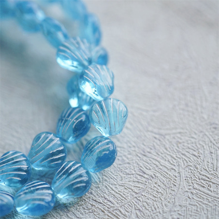 透蓝色描白~可爱迷你小贝壳侧孔珠海洋生物捷克珠玻璃琉璃珠 9MM-3