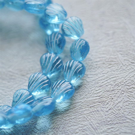透蓝色描白~可爱迷你小贝壳侧孔珠海洋生物捷克珠玻璃琉璃珠 9MM-5