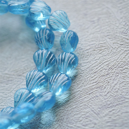 透蓝色描白~可爱迷你小贝壳侧孔珠海洋生物捷克珠玻璃琉璃珠 9MM-4