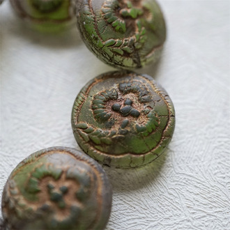 复古透绿夹心mix描古铜金色~扁圆复古花朵大号捷克珠串珠 23MM