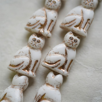 纯白色描玫瑰金色(透明白钻眼睛)~中号超复古可爱猫咪珠捷克玻璃琉璃珠 19X14MM