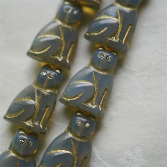 灰玉蛋白色描金(透明白钻眼睛)~中号超复古可爱猫咪珠捷克玻璃琉璃珠 19X14MM