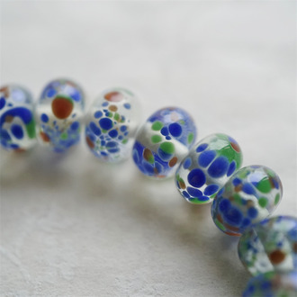 溪谷繁花水彩透明风~扁圆形百搭算盘珠日本进口灯工玻璃琉璃珠 尺寸约7X12MM