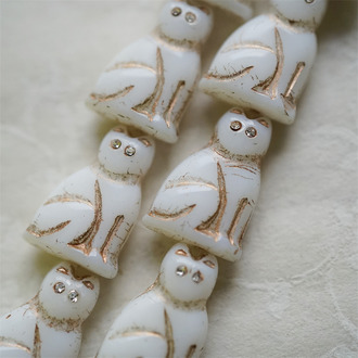 白玉白色描玫瑰金色(透明白钻眼睛)~中号超复古可爱猫咪珠捷克玻璃琉璃珠 19X14MM