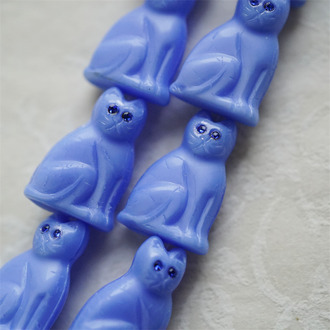 亮面丝绸温柔海蓝(深蓝钻眼睛)~中号超复古可爱猫咪珠捷克玻璃琉璃珠 19X14MM