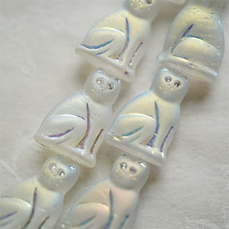 哑光月光幻彩白(透明白钻眼睛)~中号超复古可爱猫咪珠捷克玻璃琉璃珠 19X14MM