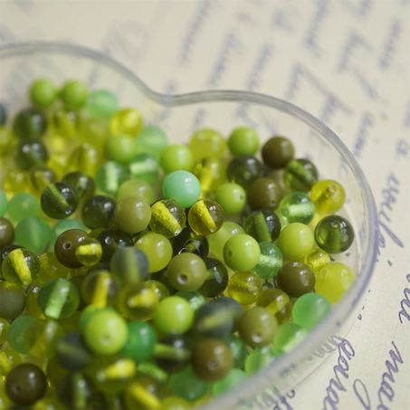 橄榄绿色系mix手造小圆珠椭圆珠~日本制手工琉璃玻璃珠樱桃牌古董珠-2