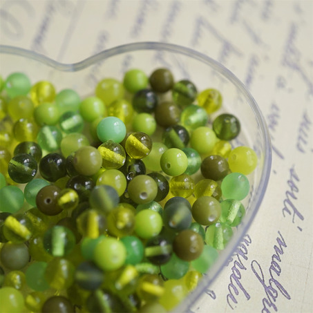 橄榄绿色系mix手造小圆珠椭圆珠~日本制手工琉璃玻璃珠樱桃牌古董珠-1
