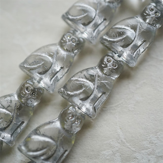 经典水晶白描银色(透明白钻眼睛)~中号超复古可爱猫咪珠捷克玻璃琉璃珠 19X14MM