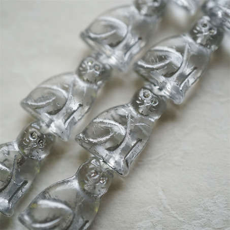 经典水晶白描银色(透明白钻眼睛)~中号超复古可爱猫咪珠捷克玻璃琉璃珠 19X14MM-3