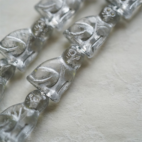 经典水晶白描银色(透明白钻眼睛)~中号超复古可爱猫咪珠捷克玻璃琉璃珠 19X14MM-4