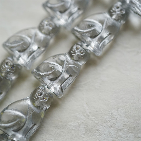 经典水晶白描银色(透明白钻眼睛)~中号超复古可爱猫咪珠捷克玻璃琉璃珠 19X14MM-6