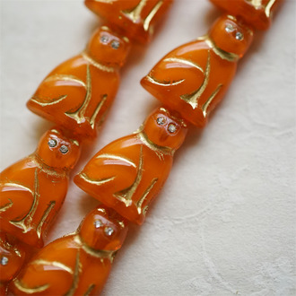 秋日橘夹心渐变mix描金(透明白钻眼睛)~中号超复古可爱猫咪珠捷克玻璃琉璃珠 19X14MM