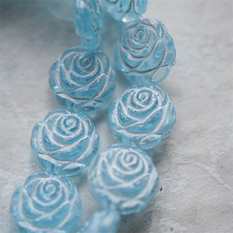 雪山蓝白配色~复古风少女蔷薇玫瑰捷克珠玻璃琉璃 14MM