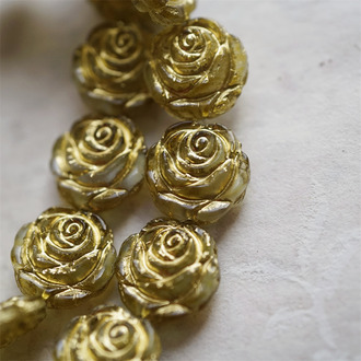 蜂蜜黄夹心mix描金色~复古风少女蔷薇玫瑰捷克珠玻璃琉璃 14MM