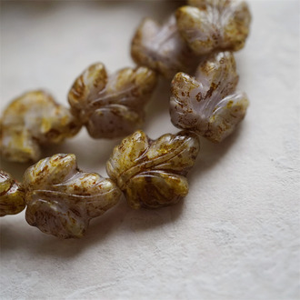 做旧毕加索灰紫锈色感~别致树叶捷克珠玻璃琉璃珠串珠材料 16X14MM