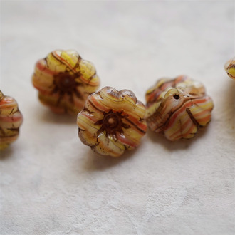 复古橘色系条纹mix描古铜金~可爱铃铛花捷克珠玻璃琉璃珠 15X8MM