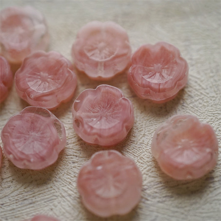 纯粉色条纹mix~捷克珠夏威夷小花花花朵琉璃珠玻璃珠DIY串珠材料 14MM-3