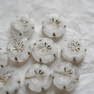 雪白色条纹mix描金~捷克珠夏威夷小花花花朵琉璃珠玻璃珠DIY串珠材料 14MM