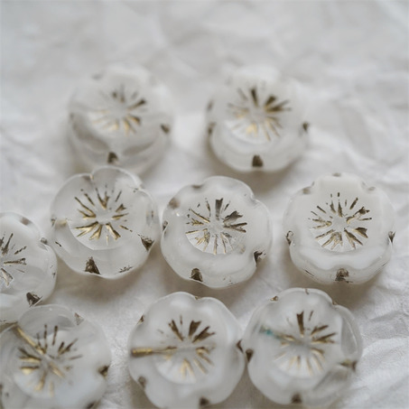 雪白色条纹mix描金~捷克珠夏威夷小花花花朵琉璃珠玻璃珠DIY串珠材料 14MM-2