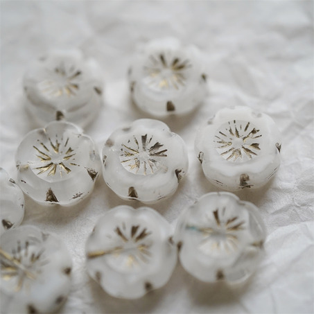 雪白色条纹mix描金~捷克珠夏威夷小花花花朵琉璃珠玻璃珠DIY串珠材料 14MM-5