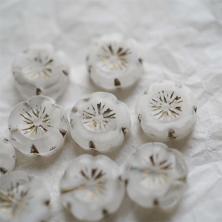 雪白色条纹mix描金~捷克珠夏威夷小花花花朵琉璃珠玻璃珠DIY串珠材料 14MM-3