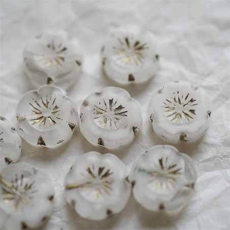 雪白色条纹mix描金~捷克珠夏威夷小花花花朵琉璃珠玻璃珠DIY串珠材料 14MM-6