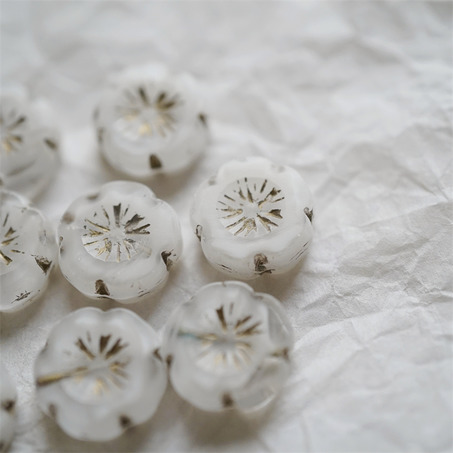 雪白色条纹mix描金~捷克珠夏威夷小花花花朵琉璃珠玻璃珠DIY串珠材料 14MM-7