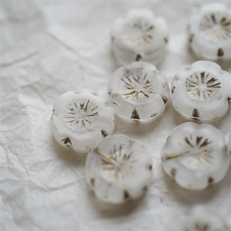 雪白色条纹mix描金~捷克珠夏威夷小花花花朵琉璃珠玻璃珠DIY串珠材料 14MM-8