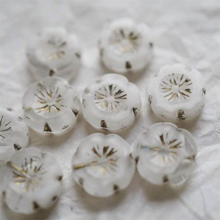 雪白色条纹mix描金~捷克珠夏威夷小花花花朵琉璃珠玻璃珠DIY串珠材料 14MM-9