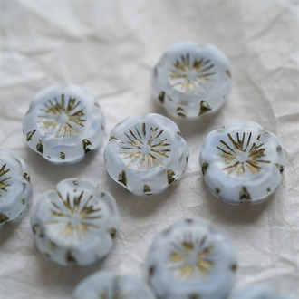 雪蓝色条纹mix描金~捷克珠夏威夷小花花花朵琉璃珠玻璃珠DIY串珠材料 14MM