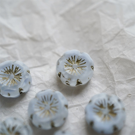 雪蓝色条纹mix描金~捷克珠夏威夷小花花花朵琉璃珠玻璃珠DIY串珠材料 14MM-6
