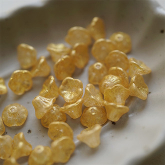 金色微粒偏光光泽感~小喇叭花铃铛贝尔花捷克珠玻璃琉璃 5X7MM