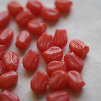 烟渍菓子红色~可爱迷你郁金香捷克珠玻璃琉璃 9X7MM