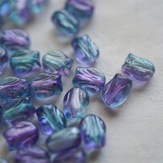 绝美蓝紫渐变描银色~可爱迷你郁金香捷克珠玻璃琉璃 9X7MM