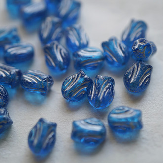 复古海蓝色描银~可爱迷你郁金香捷克珠玻璃琉璃 9X7MM