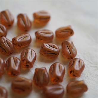 脏脏橘色描金~可爱迷你郁金香捷克珠玻璃琉璃 9X7MM