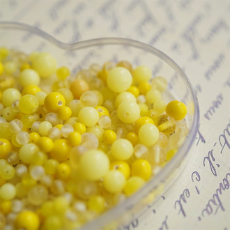 柠檬黄色系mix手造小圆珠椭圆珠~日本制手工琉璃玻璃珠樱桃牌古董珠