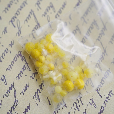 柠檬黄色系mix手造小圆珠椭圆珠~日本制手工琉璃玻璃珠樱桃牌古董珠-5