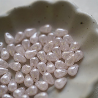 高光浅粉色~迷你水滴珠捷克珠玻璃琉璃珠 4X6MM