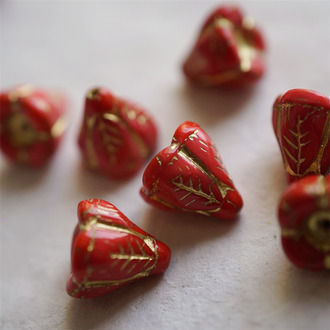 复古洋红色描金~立体多肉圣诞铃铛花珠形捷克珠玻璃琉璃珠 14X14MM